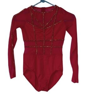 Weissman Intention Red Long Sleeve Bodysuit with Gold Accents